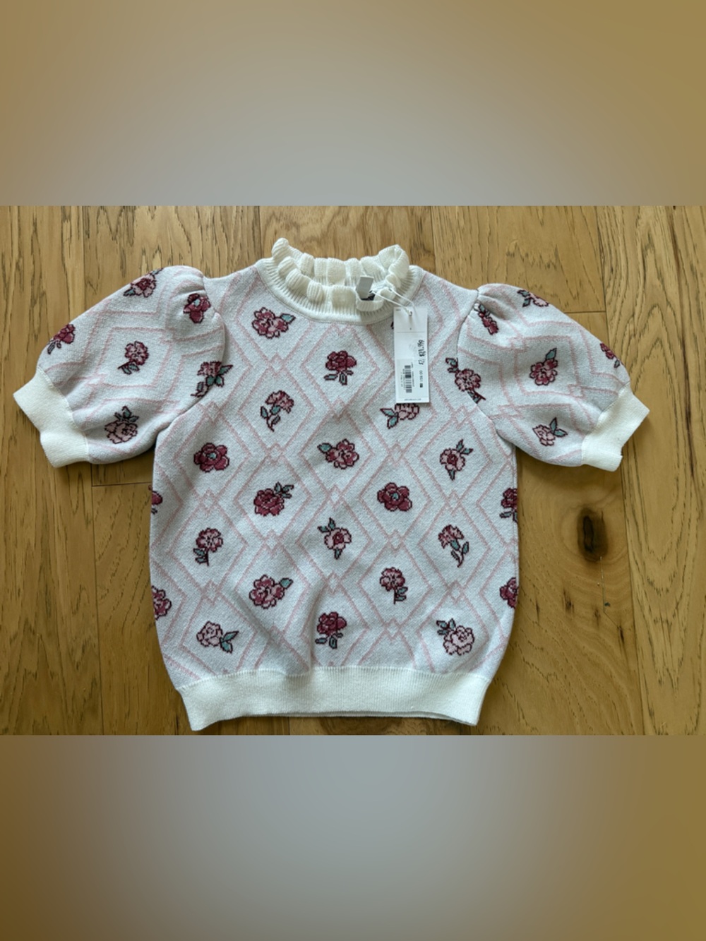 Janie and Jack White & Pink Floral Diamond Knit Sweater Top